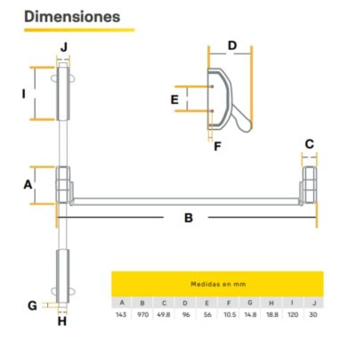 Dimensiones Barra antipanico verde 1